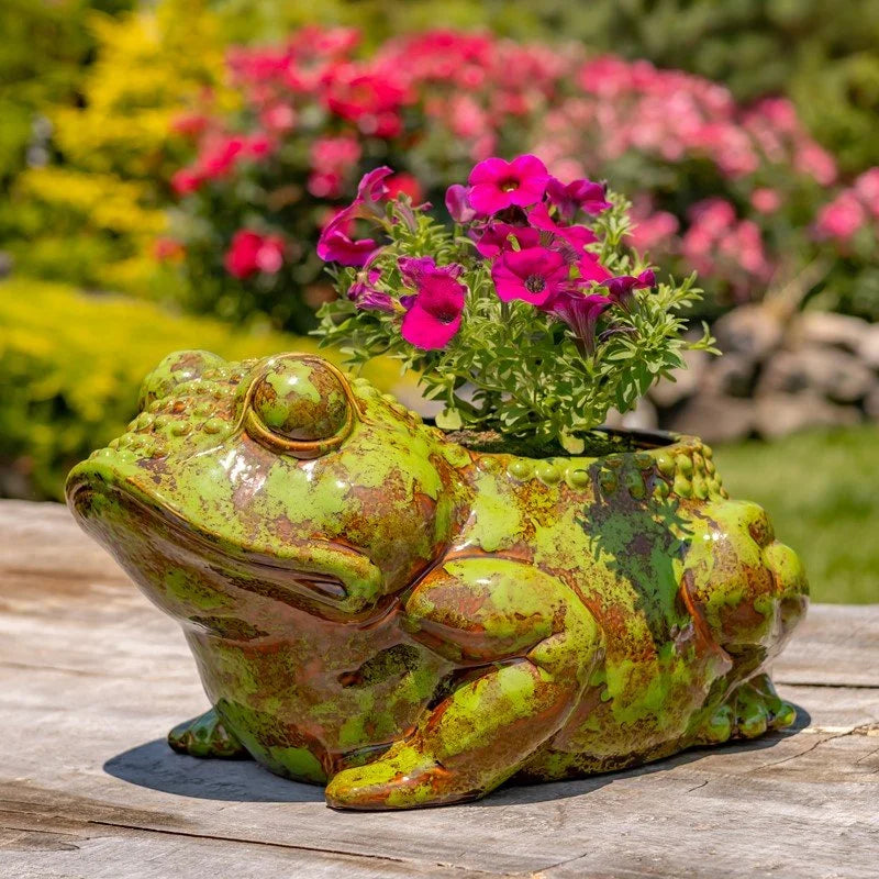 Verdant Garden Ceramic Frog Planter