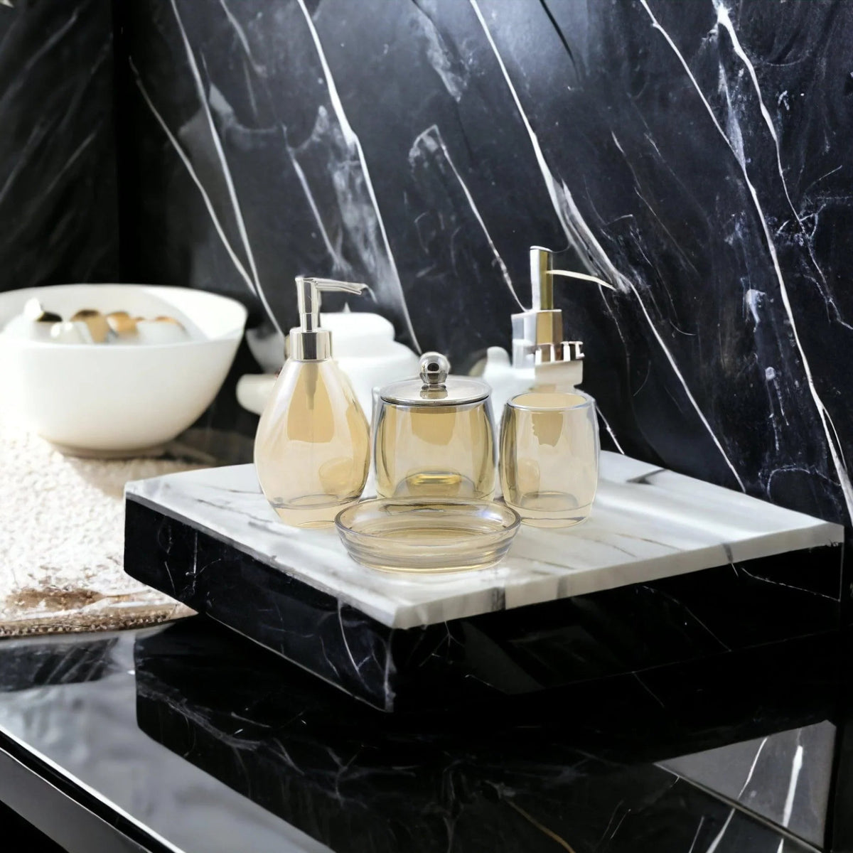 Modern Bathroom Decor - 4 Piece Glass Bathroom Set of Champagne Color