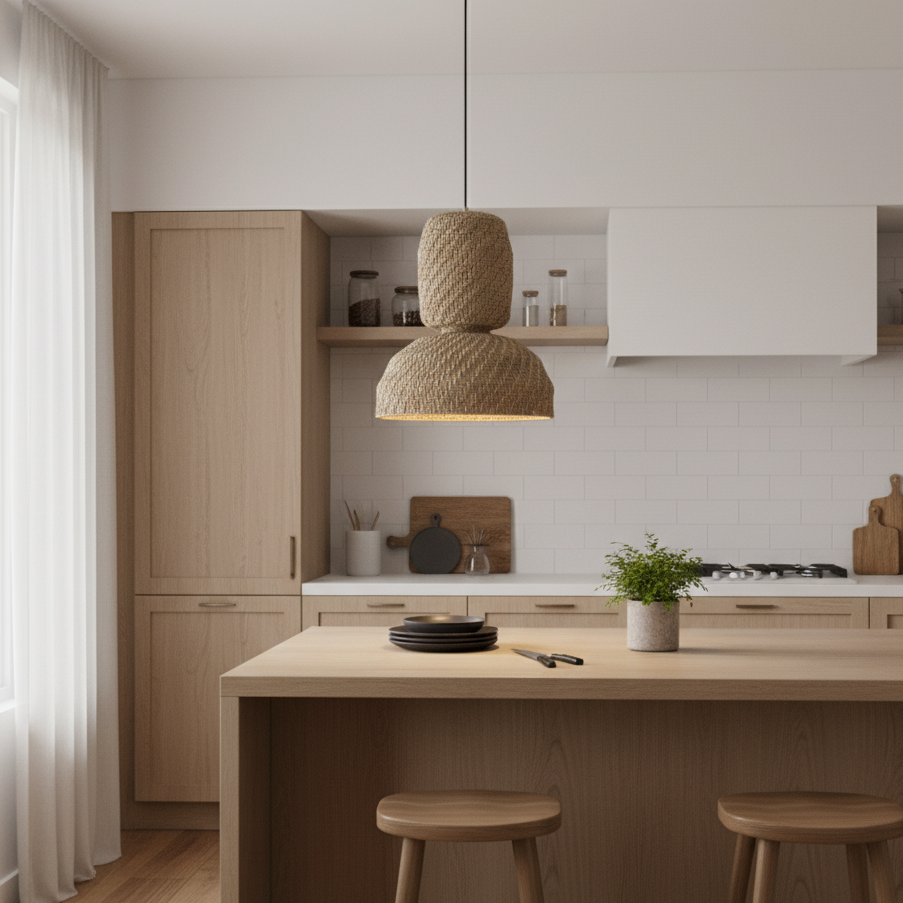 Saxon Natural Fiber Pendant Light – Woven Organic Hanging Lamp