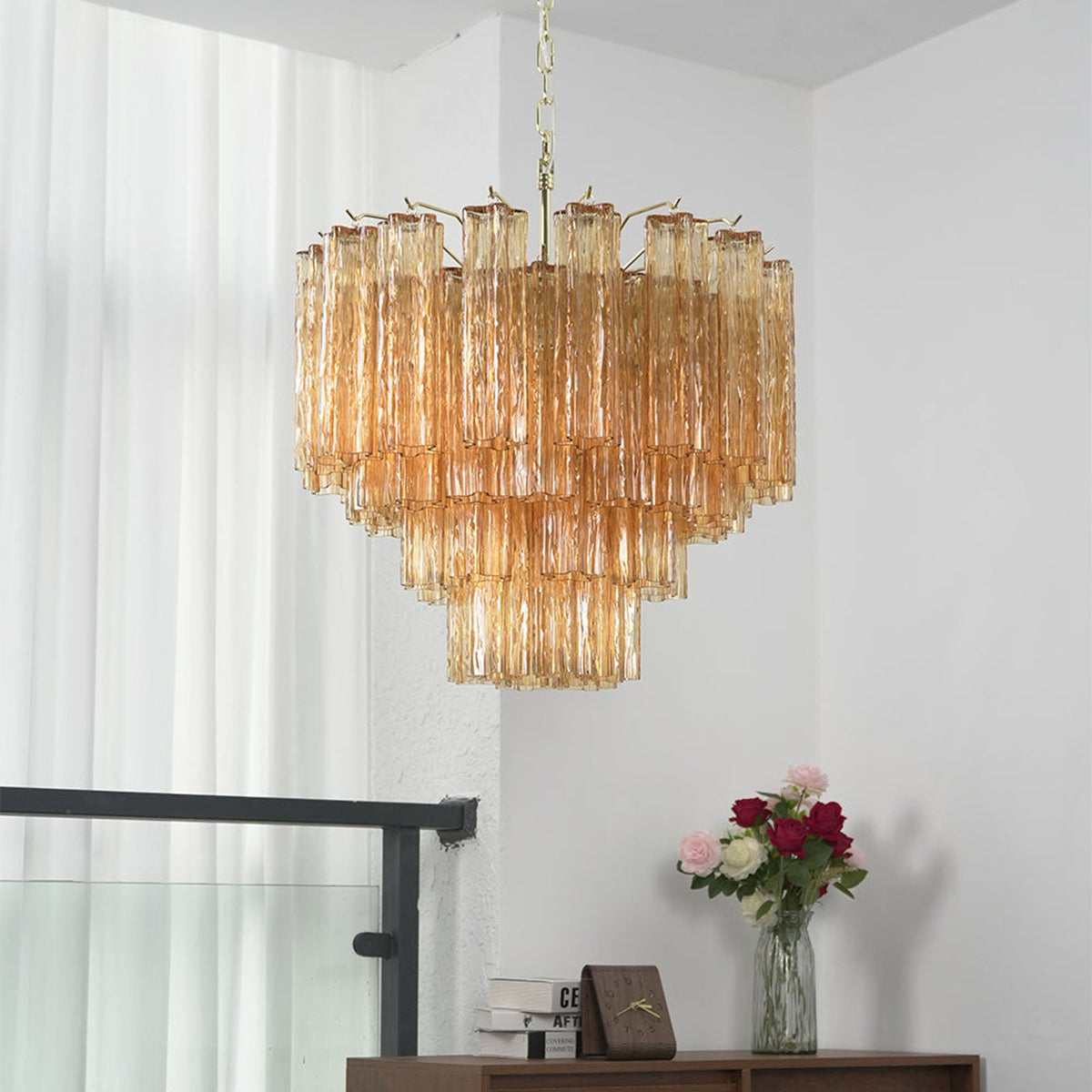 Murano Star Shaped Tube Glass Chandelier
