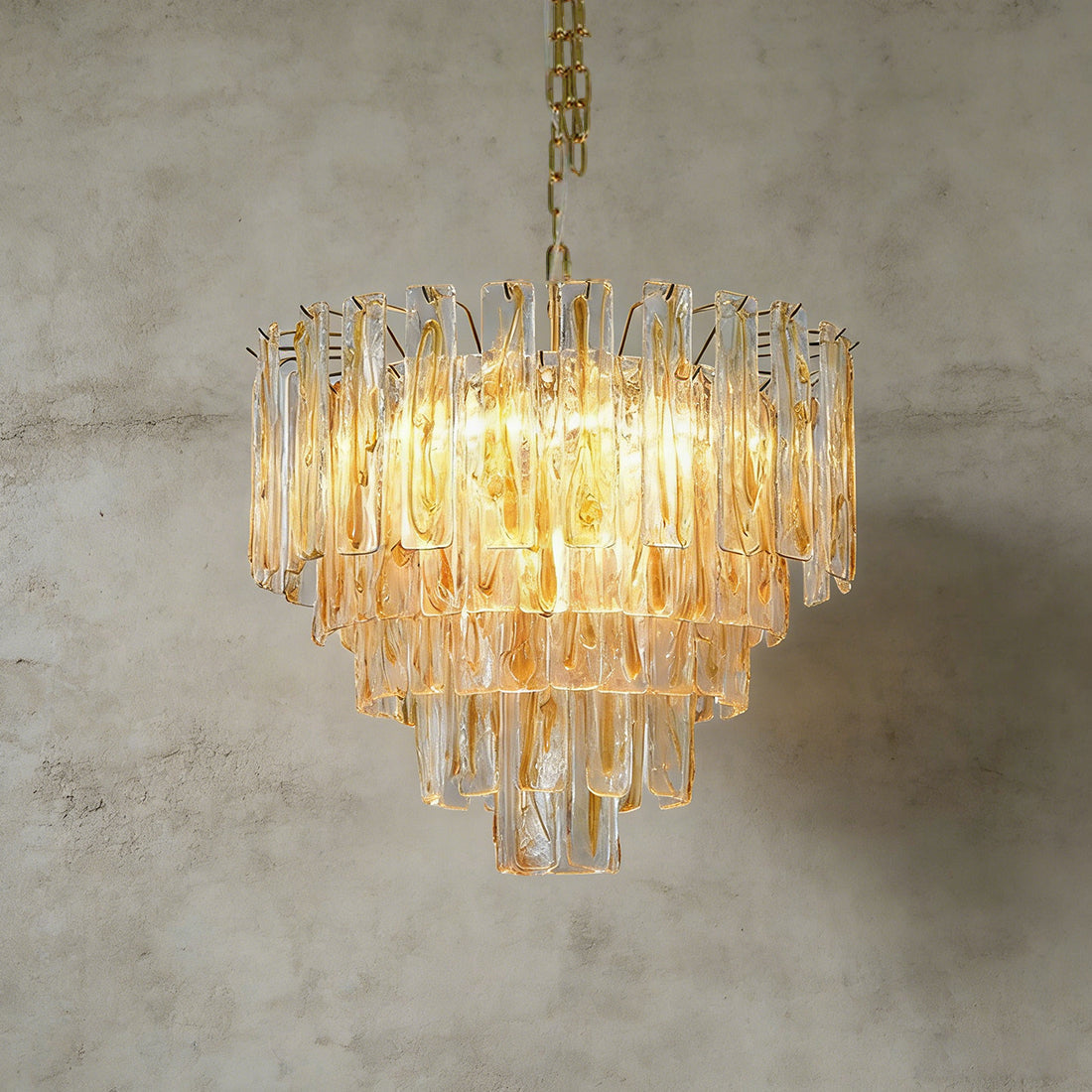 Murano Style Amber Glass Tiered Chandelier