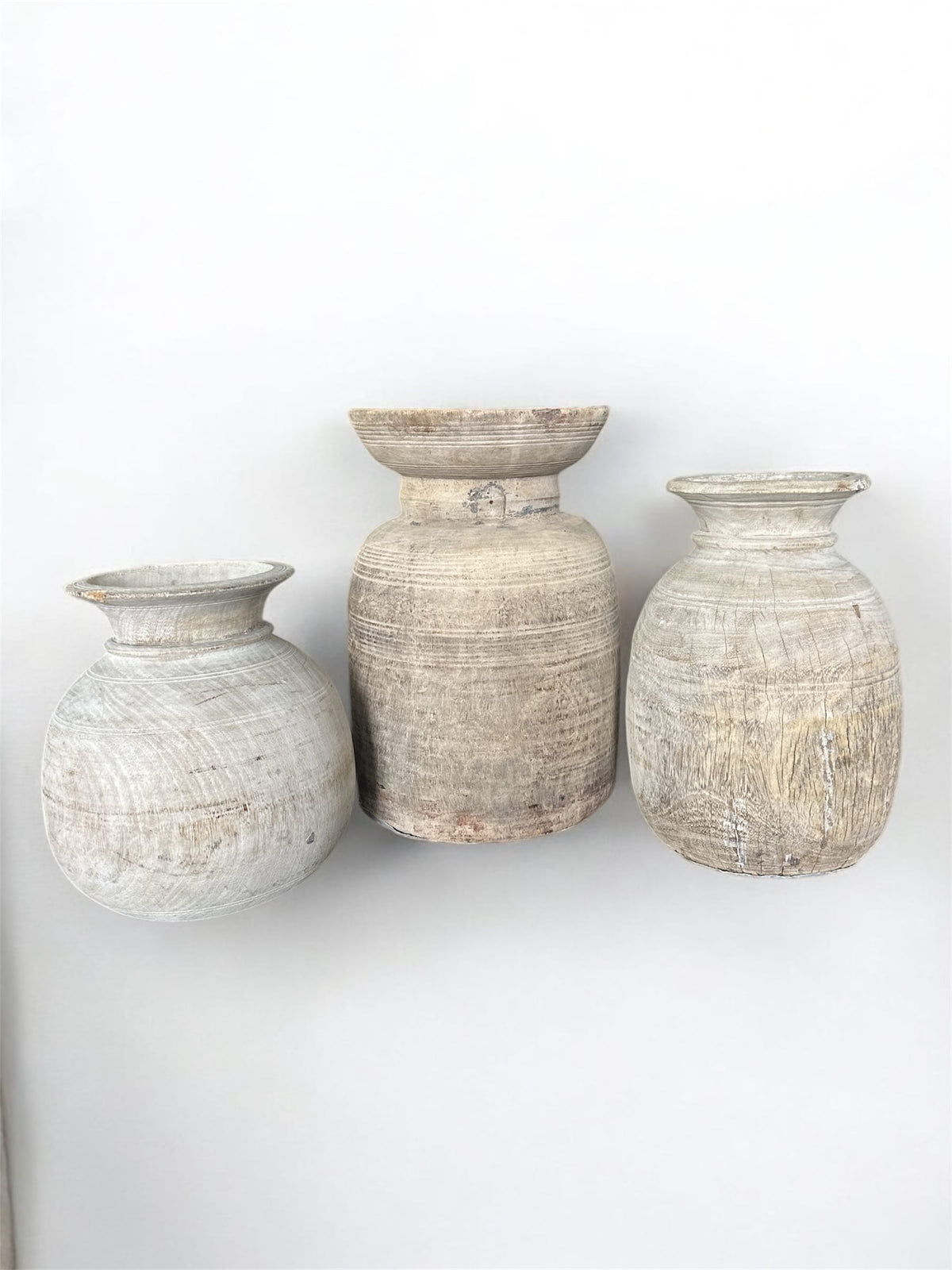 Gujar Nepali Water Pot Vases - Bleached Wood