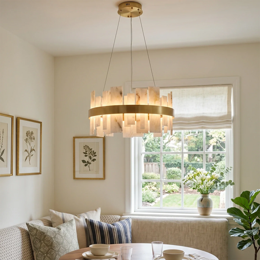 Lustre rond en albâtre naturel