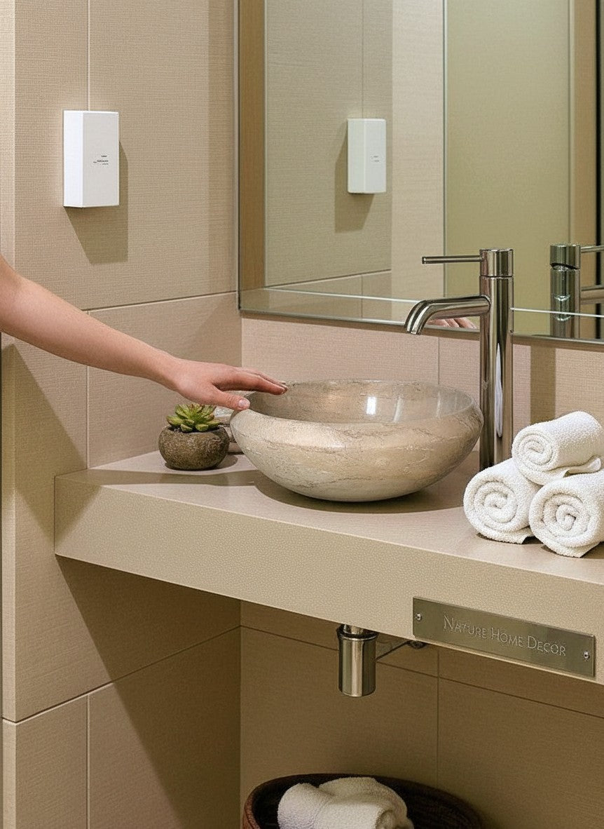 Bathroom Sink of Sahara Beige Marble - 16 inches Round