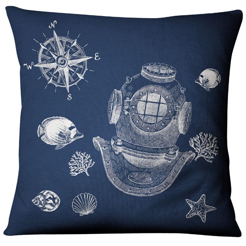 Navigation Navy Blue Nautical Shell Starfish Linen Pillow Cover Blue Anchor Navigation Anchor Sailboat Pillowcase Marine Cushion Cover Sofa Home Decorative Cushion Cover For Home