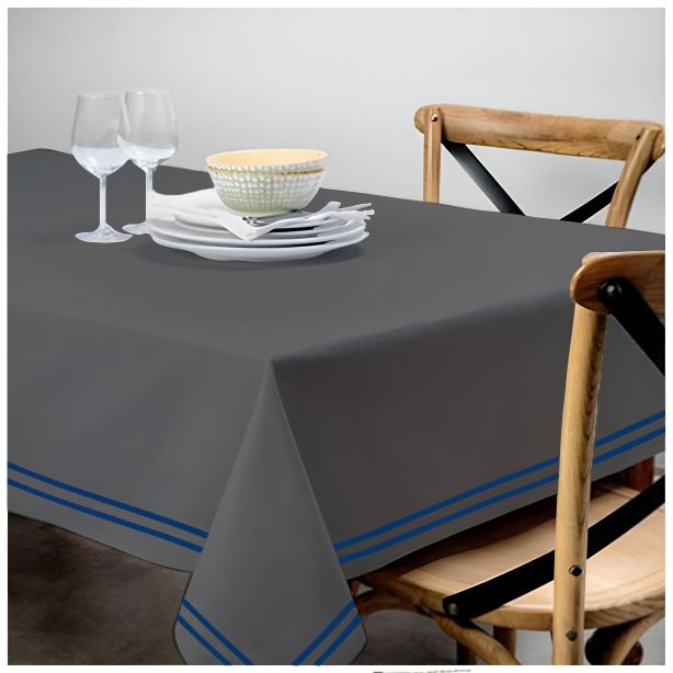 Double Embroidery Border Sateen Cotton Solid Table Cloth - Dark Grey