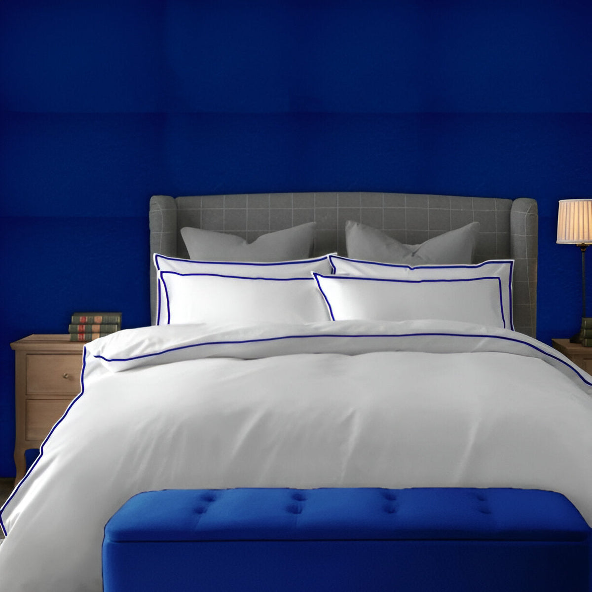 400TC Embroidery Cotton Sateen Solid Duvet Cover Set