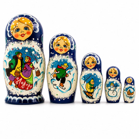 Ensemble de 5 poupées russes gigognes en bois pour les fêtes de Noël, 16,5 cm