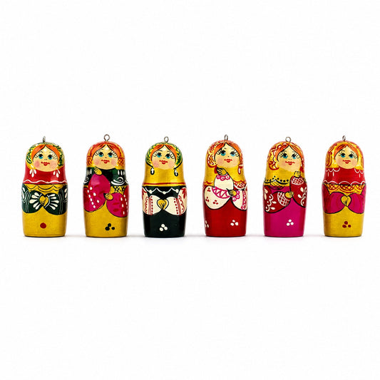 Lot de 6 décorations de poupées gigognes en bois - Matriochka de Noël de 5,5 cm