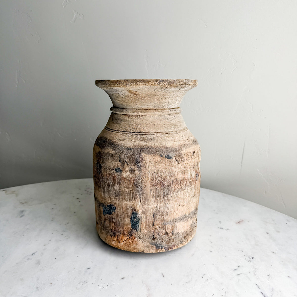 Nepali Water Pot Vase - Bleached Wood | Large Handmade Rustic Vessel