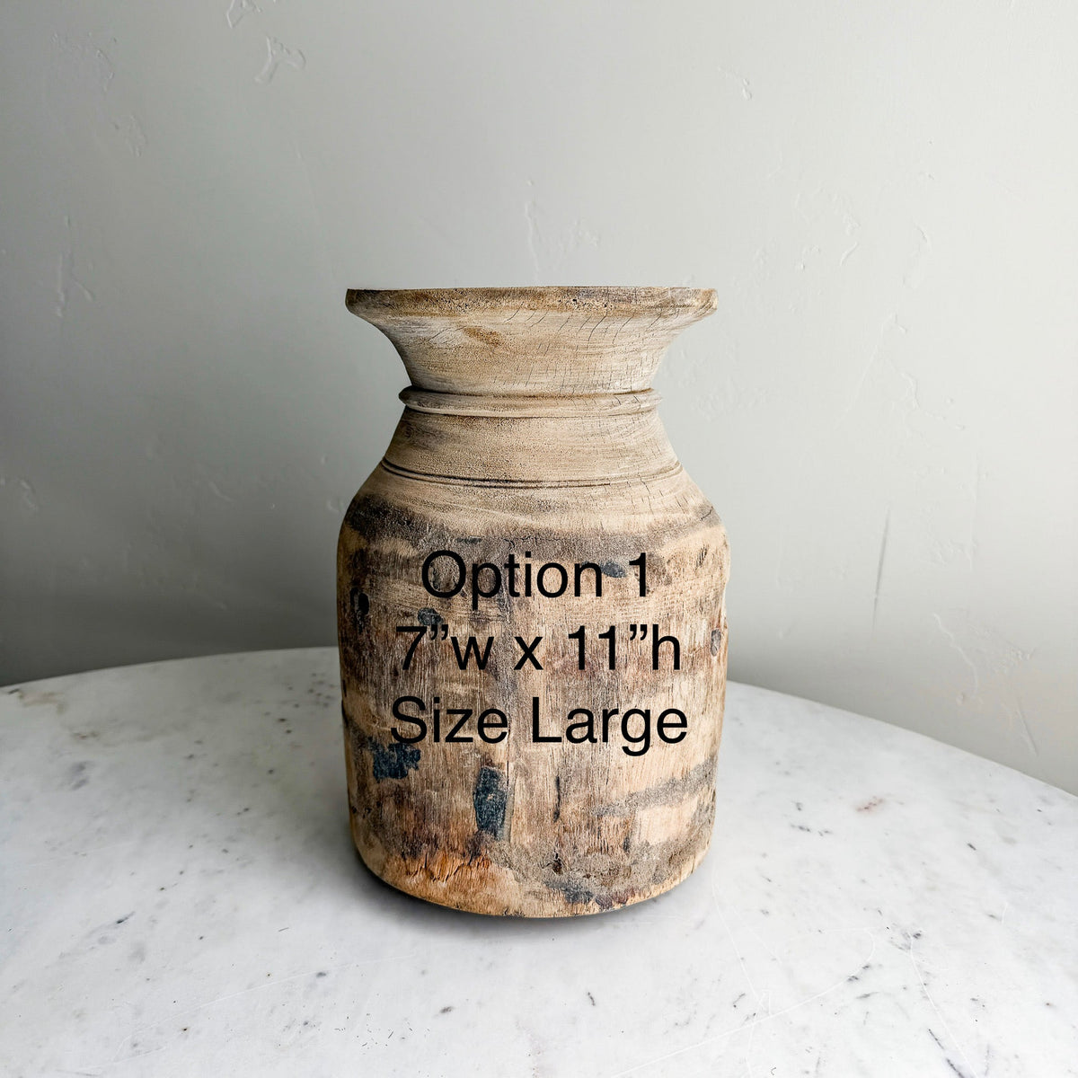 Nepali Water Pot Vase - Bleached Wood | Large Handmade Rustic Vessel