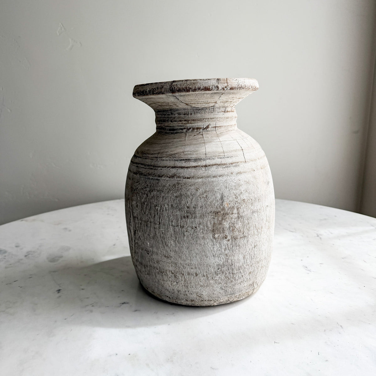 Nepali Water Pot Vase - Bleached Wood | Large Handmade Rustic Vessel