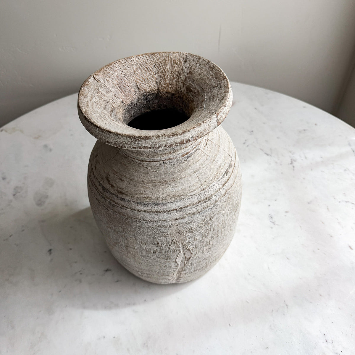Nepali Water Pot Vase - Bleached Wood | Large Handmade Rustic Vessel