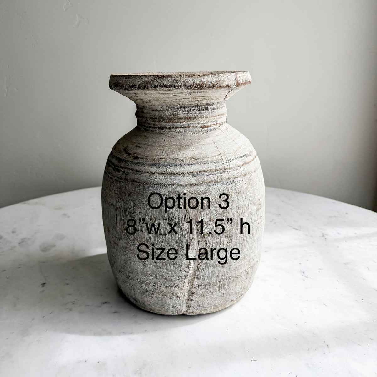 Nepali Water Pot Vase - Bleached Wood | Large Handmade Rustic Vessel