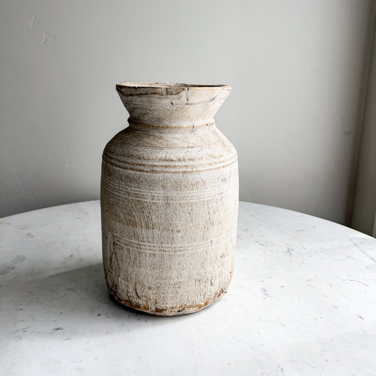 Nepali Water Pot Vase - Bleached Wood | Large Handmade Rustic Vessel