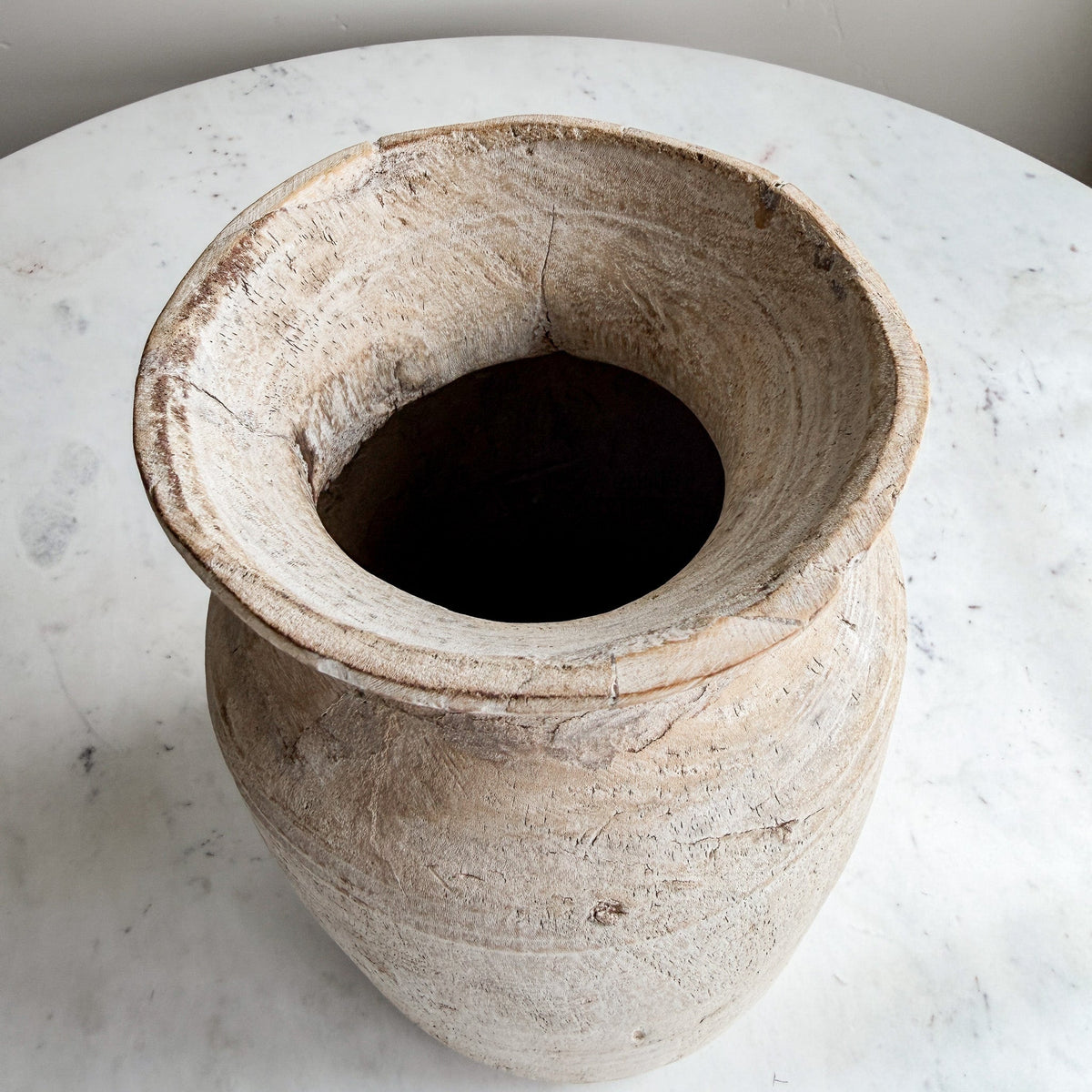 Nepali Water Pot Vase - Bleached Wood | Large Handmade Rustic Vessel