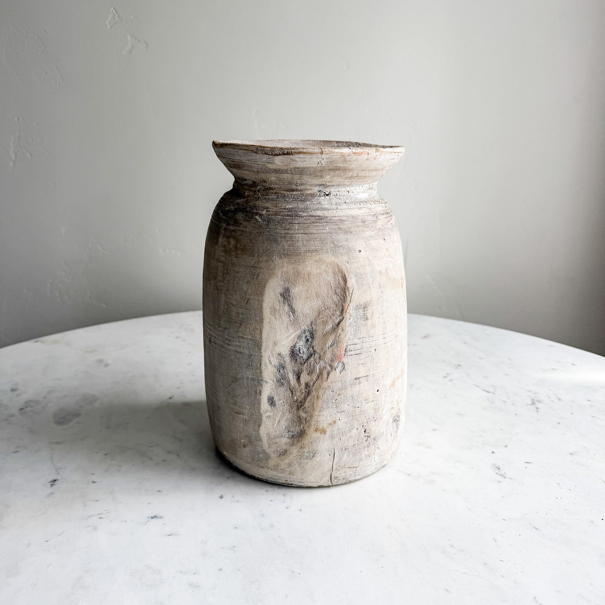 Nepali Water Pot Vase - Bleached Wood | Large Handmade Rustic Vessel