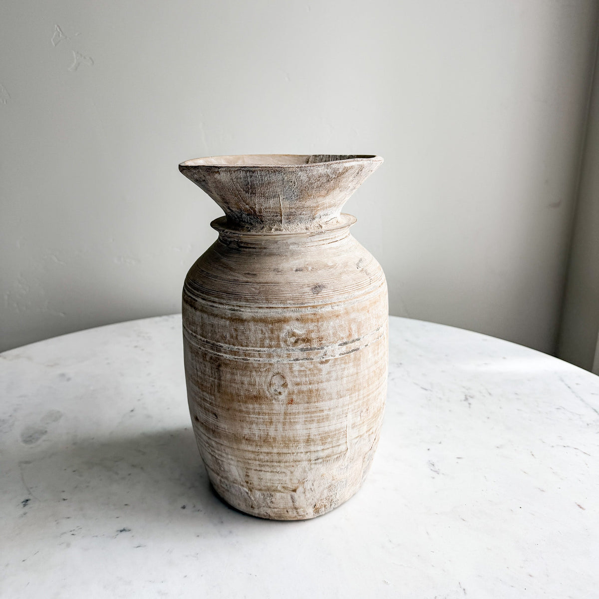 Nepali Water Pot Vase - Bleached Wood | Large Handmade Rustic Vessel