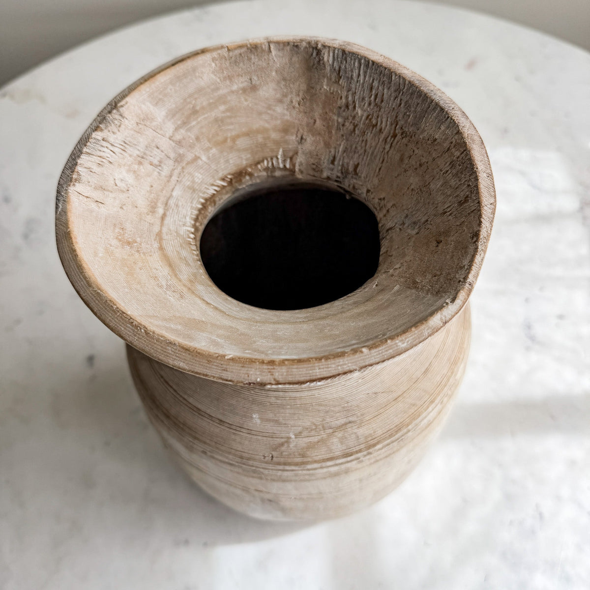 Nepali Water Pot Vase - Bleached Wood | Large Handmade Rustic Vessel