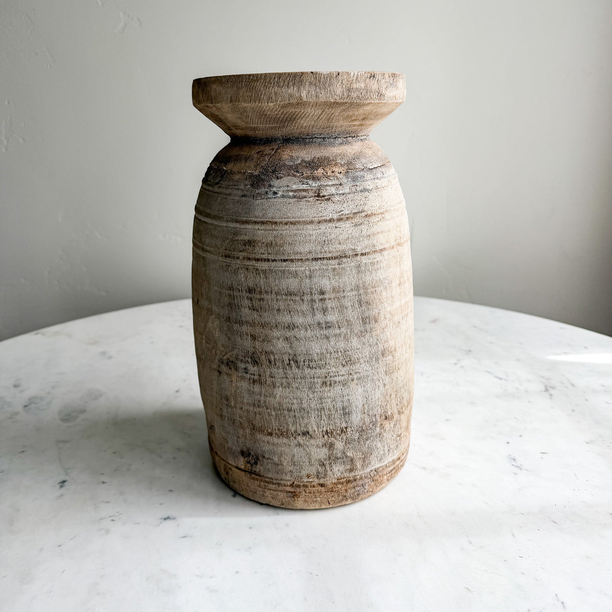 Nepali Water Pot Vase - Bleached Wood | Large Handmade Rustic Vessel
