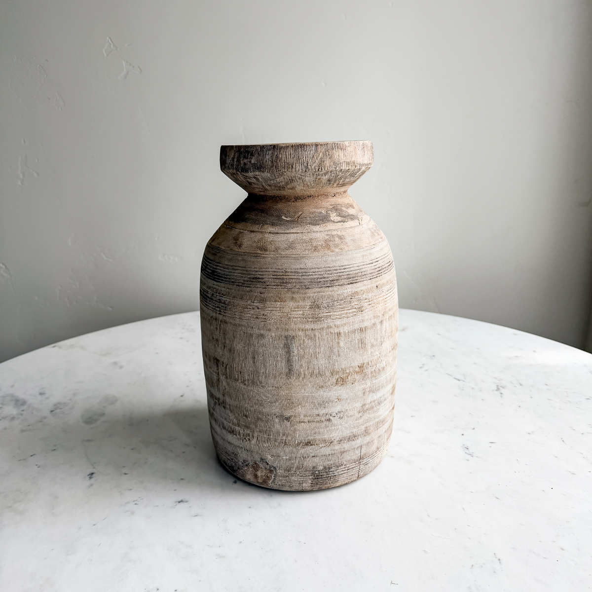 Nepali Water Pot Vase - Bleached Wood | Large Handmade Rustic Vessel