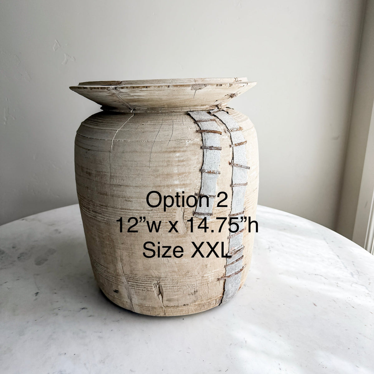 Nepali Water Pot Vase - Bleached Wood | XXL Handmade Rustic Vessel
