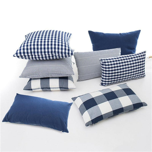 New Plaid Striped Polyester Cotton Cushion Cover Pillow Case Navy Blue Pillow Cover Cushion Cover Solid Navy Blue Striped Design Chair Sofa Home Decor Throw Pillow Cover