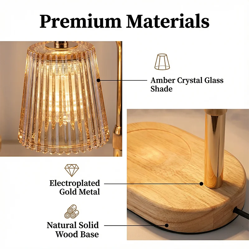 Dimmable Candle Warmer Desk Lamp with Timer | Glass Shade Melter Light