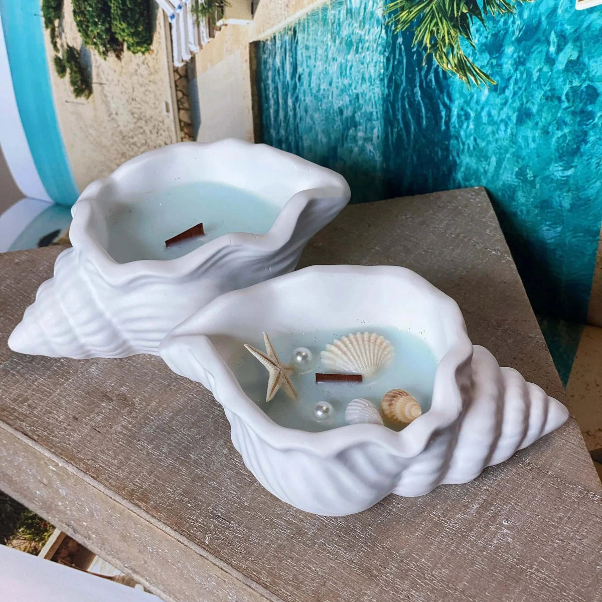 Candela a forma di conchiglia Ocean's Whisper | Contenitore in Jesmonite
