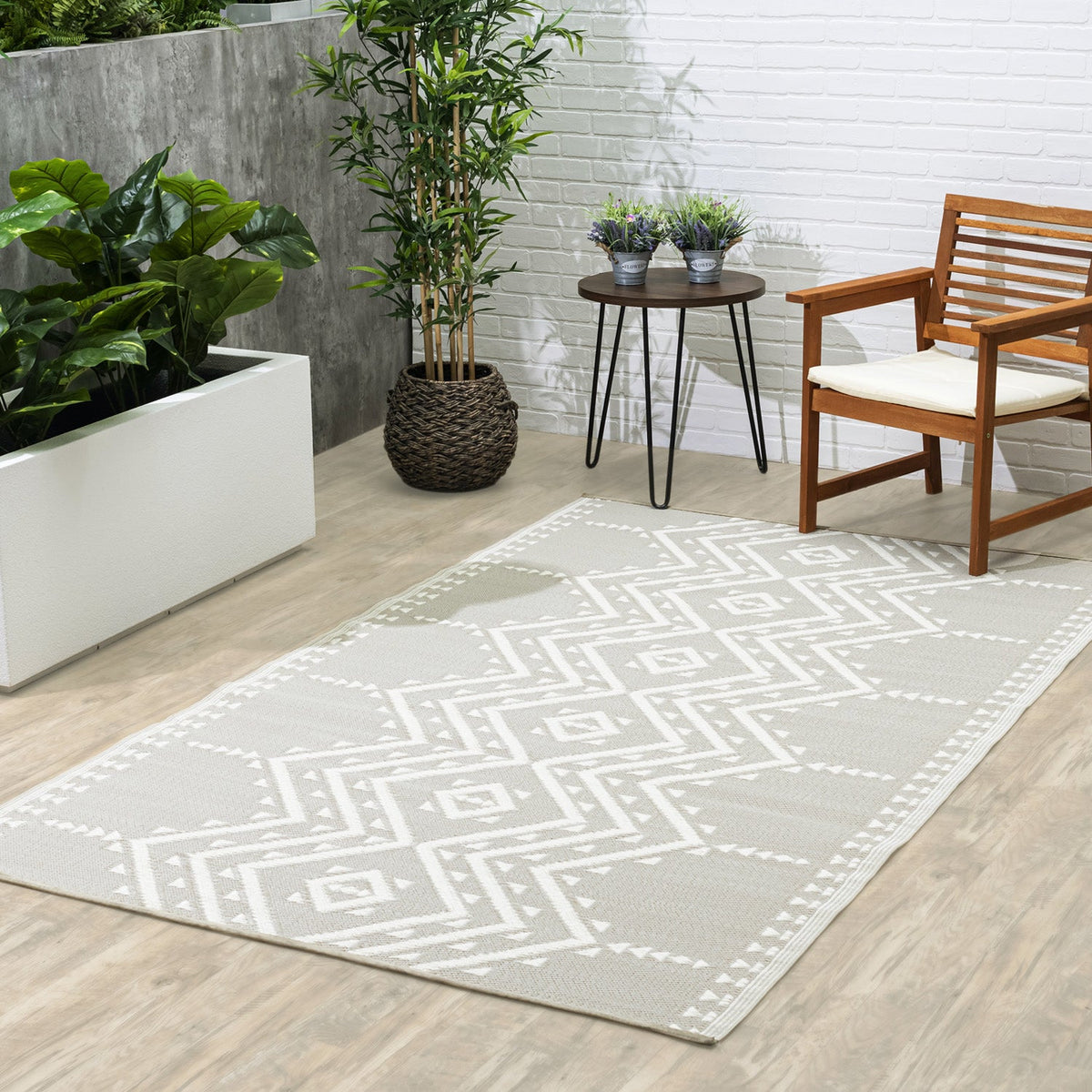 Ojai - Beige Geometric Outdoor Rug for Patio