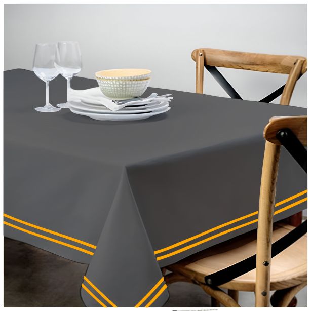Double Embroidery Border Sateen Cotton Solid Table Cloth - Dark Grey