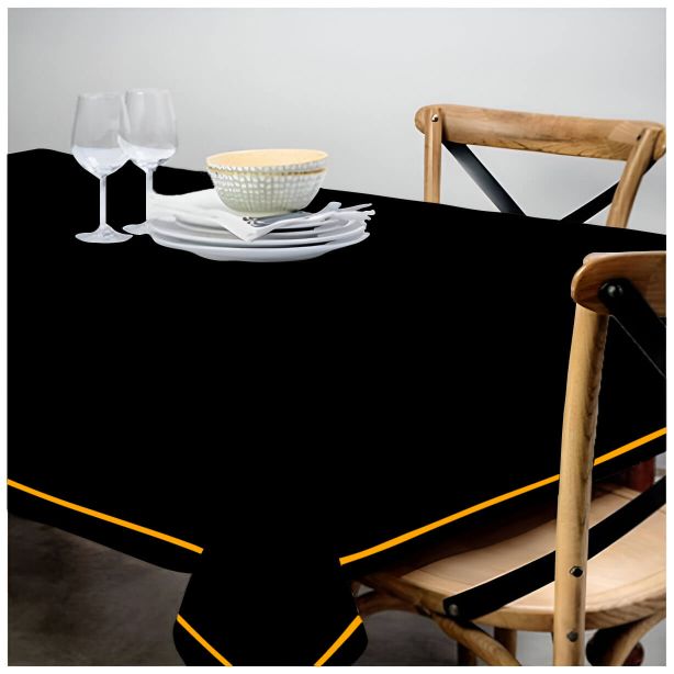 Single Embroidery Border Sateen Cotton Solid Table Cloth - Black