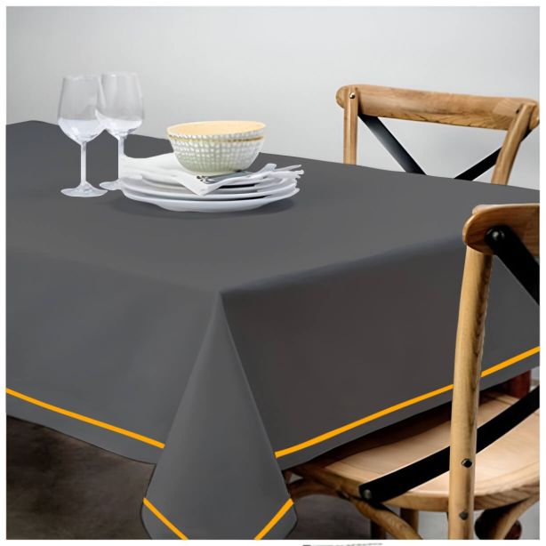 Single Embroidery Border Sateen Cotton Solid Table Cloth - Dark Grey