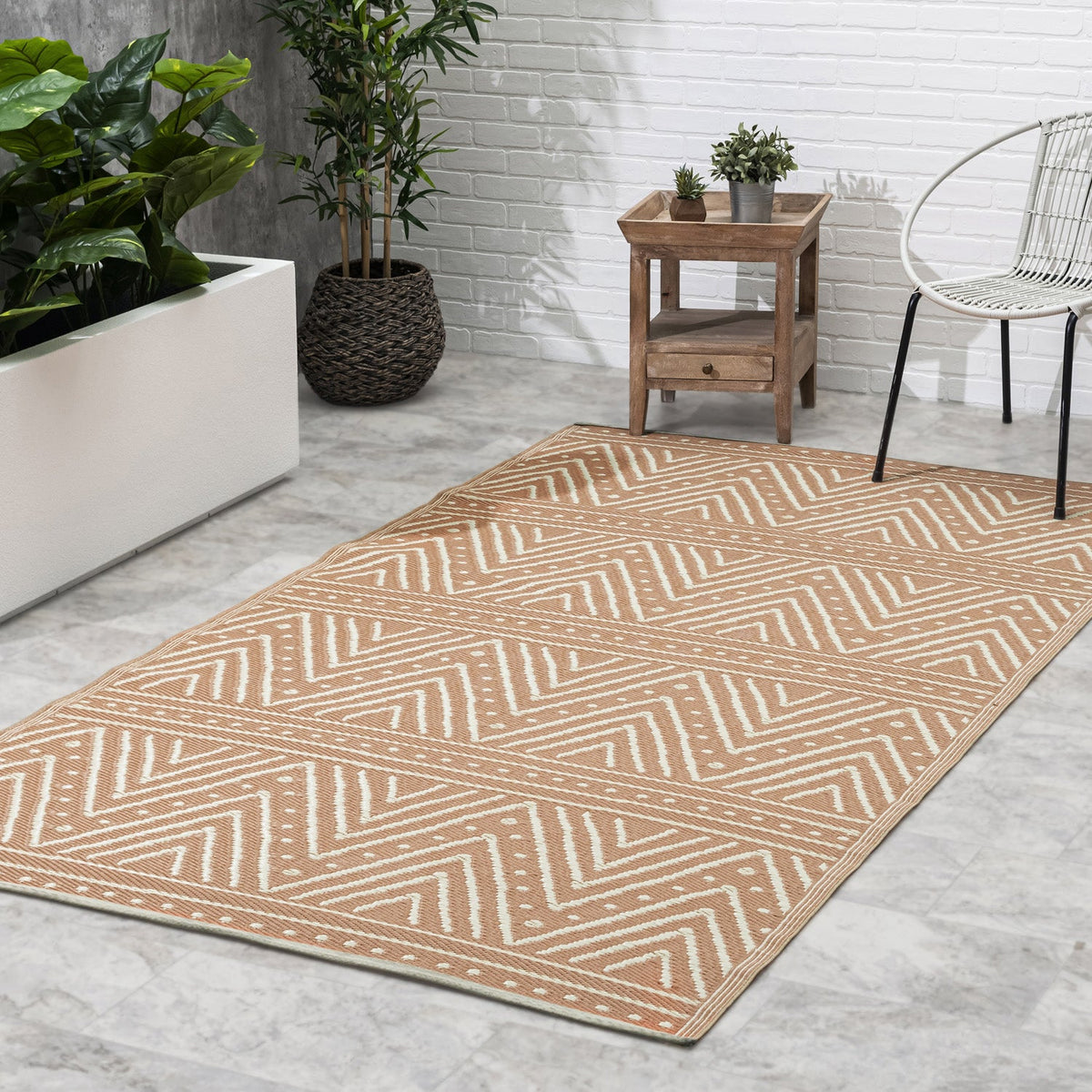 Patan - Coral Geometric Outdoor Rug for Patio