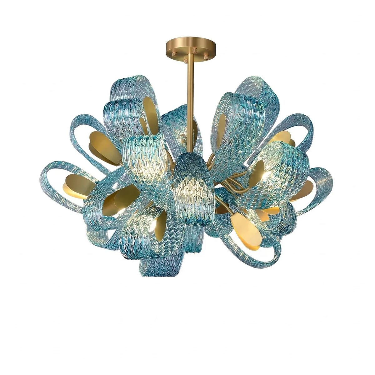 Peacock Blue Petal Art Glass Chandelier