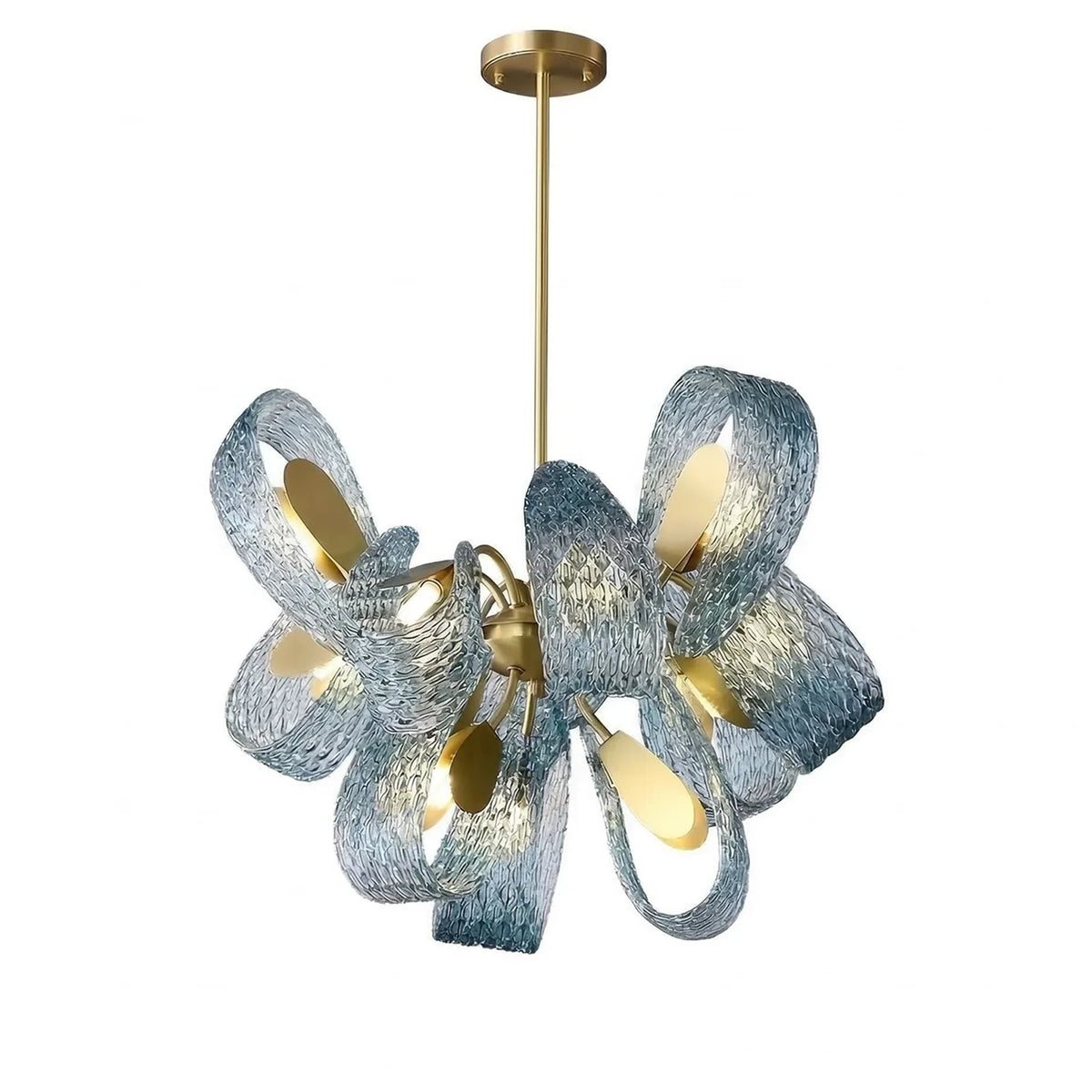 Peacock Blue Petal Art Glass Chandelier
