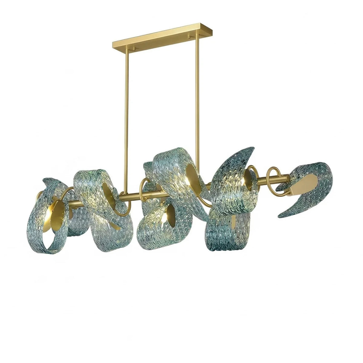 Peacock Blue Petal Art Glass Chandelier