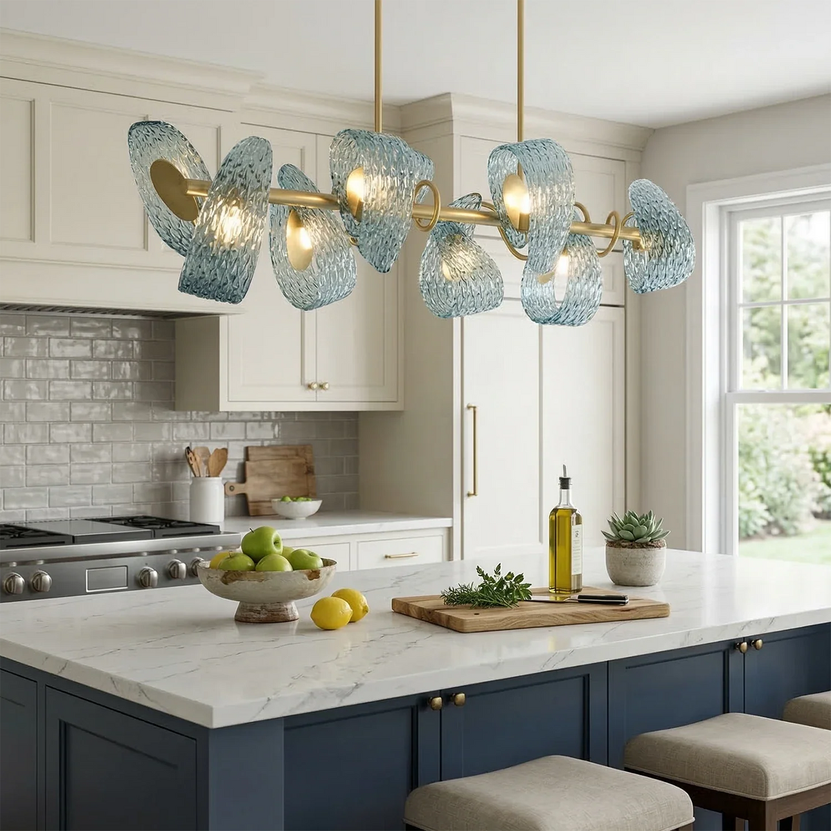 Peacock Blue Petal Art Glass Chandelier