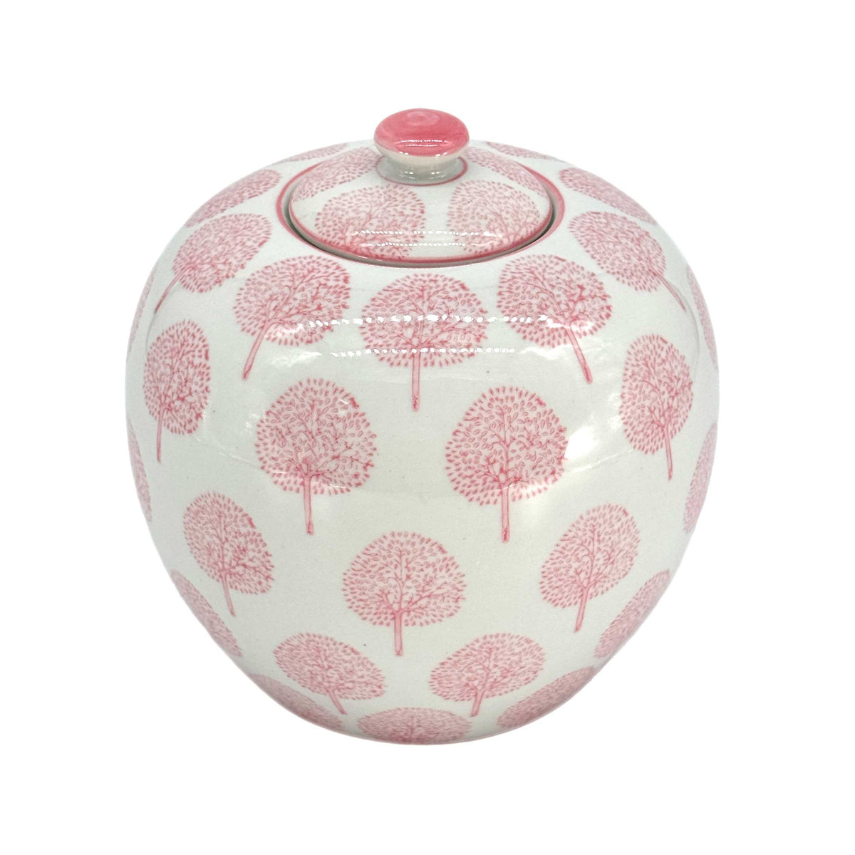 Pink & White Floral Ceramic Chinoiserie Ginger Jar - 8" Tall