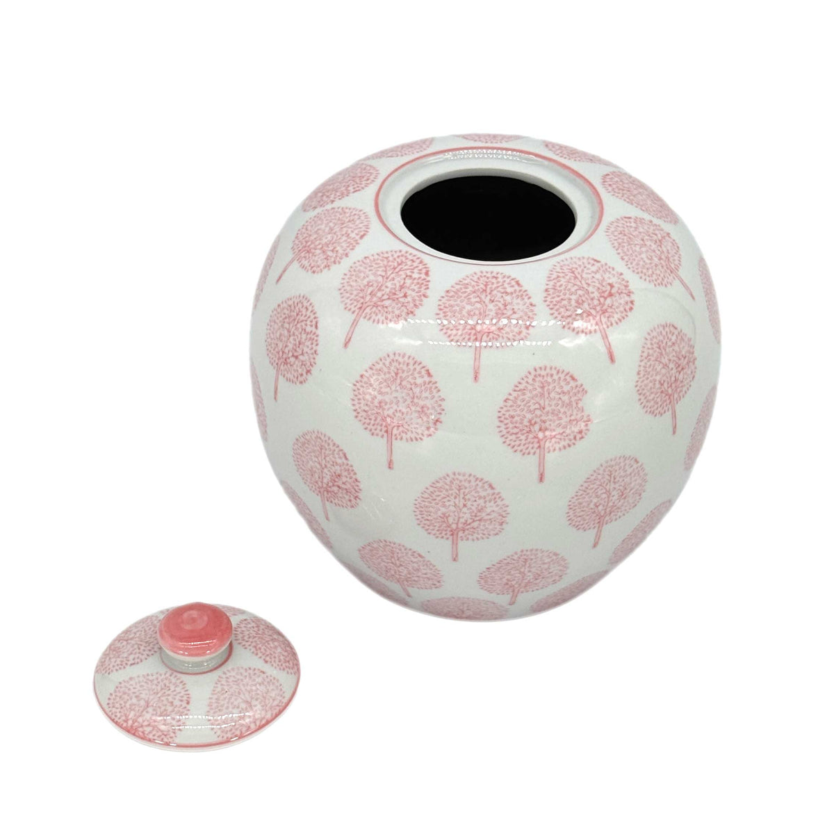 Pink & White Floral Ceramic Chinoiserie Ginger Jar - 8" Tall