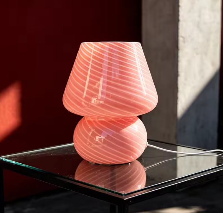 Murano-Style Glass Mushroom Table Lamp | Colorful Striped & Dotted Bedside Light