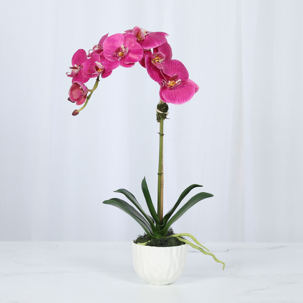 Faux Orchid Plant in White Vase - 18"