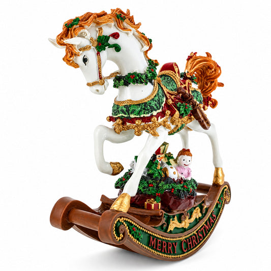 Figurine musicale de cheval de Noël en résine, décoration de fête à remonter, 20 cm