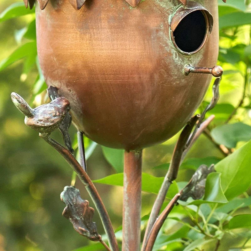 Acorn Garden Iron Birdhouse Stake – Antique Copper Finish