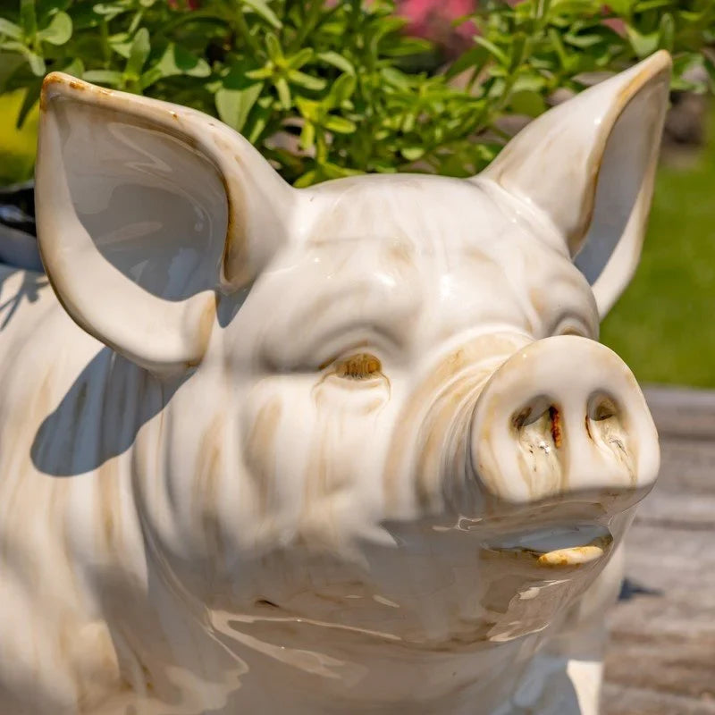 Blush Farmhouse Ceramic Pig Planter