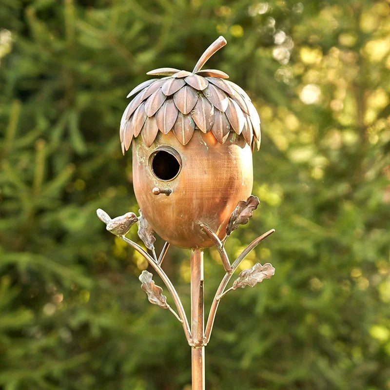Acorn Garden Iron Birdhouse Stake – Antique Copper Finish