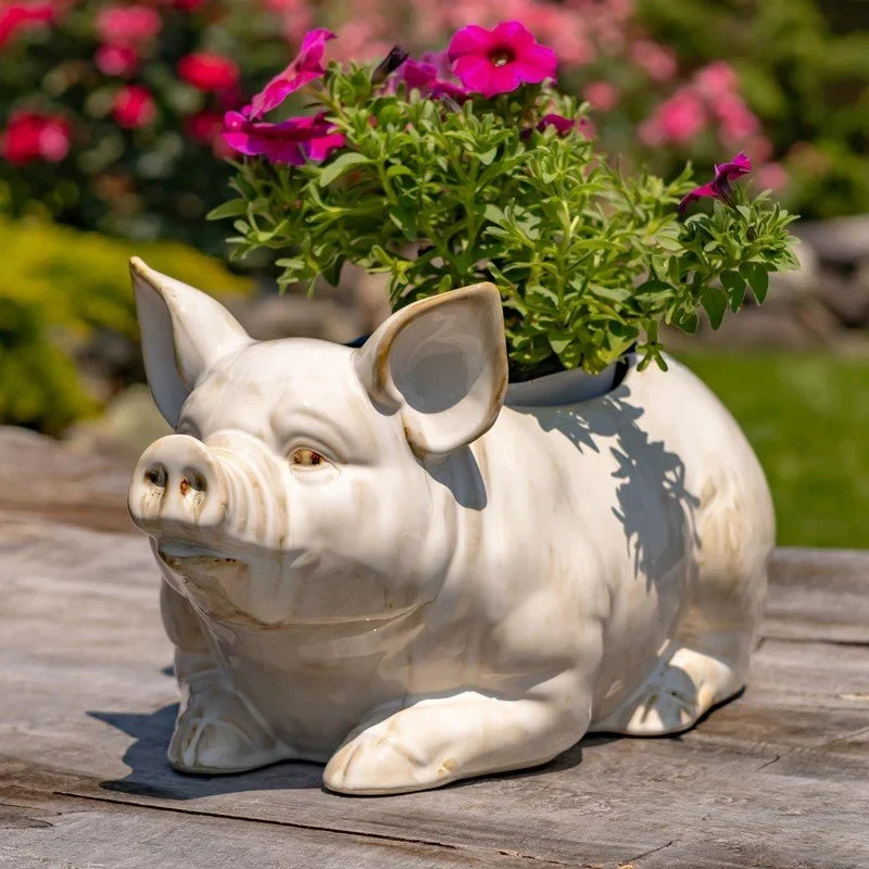 Blush Farmhouse Ceramic Pig Planter
