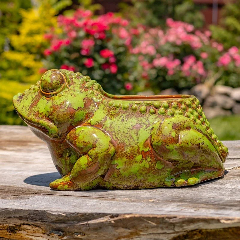 Verdant Garden Ceramic Frog Planter