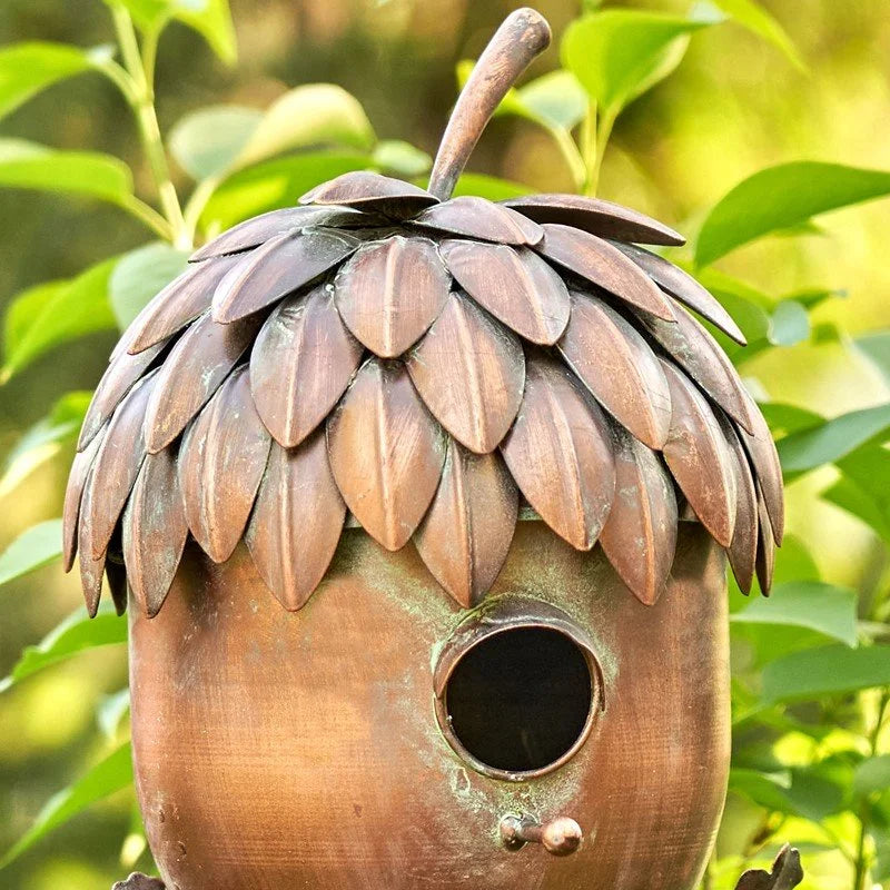 Acorn Garden Iron Birdhouse Stake – Antique Copper Finish