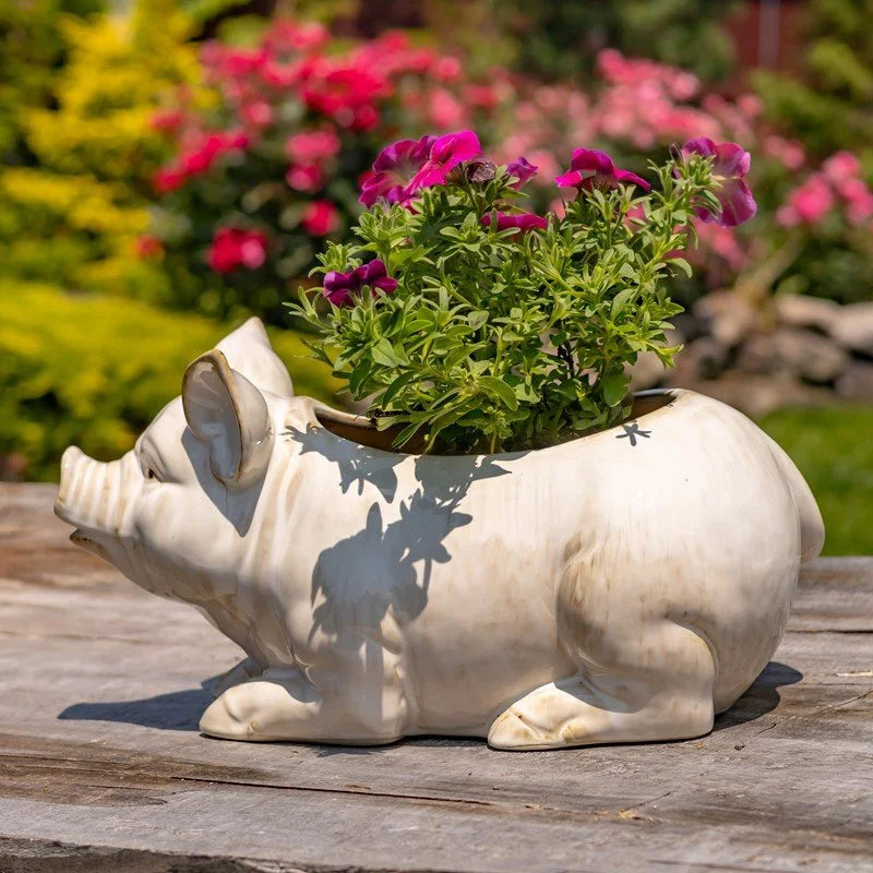 Blush Farmhouse Ceramic Pig Planter